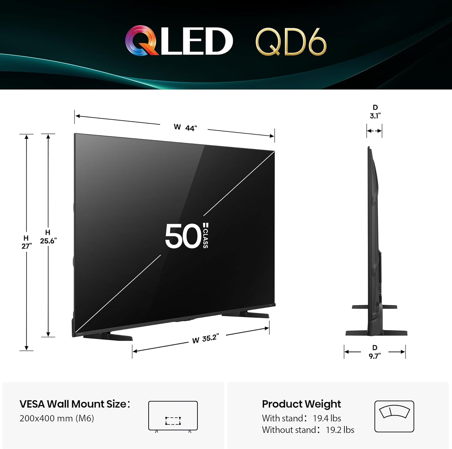 Hisense 50" Class QD6 Series (50QD6QF, 2025 Model) QLED 4K UHD Smart Fire TV, Voice Remote with Alexa, Dolby Vision, Dolby Atmos, Motion Rate 120, HDR 10+, Game Mode Plus, MEMC, VRR, ALLM