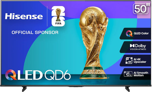 Hisense 50" Class QD6 Series (50QD6QF, 2025 Model) QLED 4K UHD Smart Fire TV, Voice Remote with Alexa, Dolby Vision, Dolby Atmos, Motion Rate 120, HDR 10+, Game Mode Plus, MEMC, VRR, ALLM