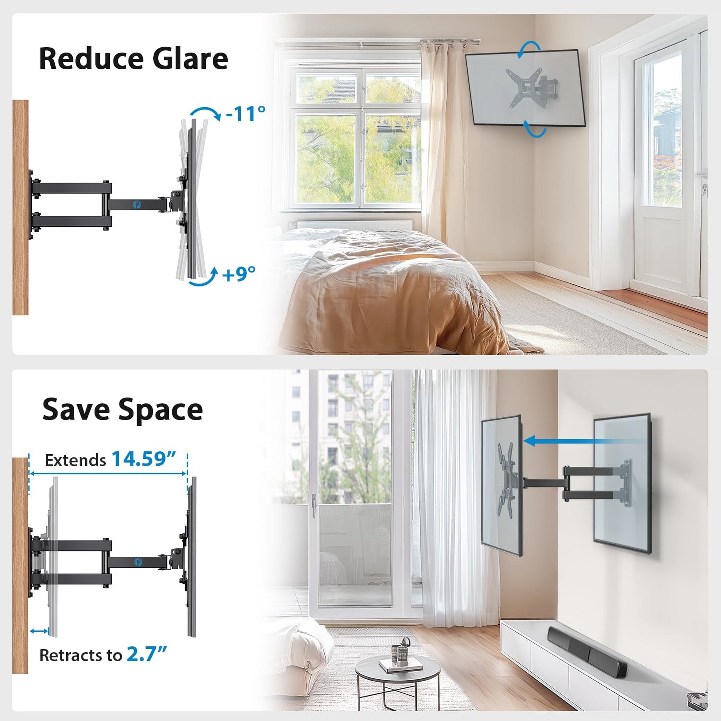 Full Motion TV Monitor Wall Mount Bracket Swivel Tilt