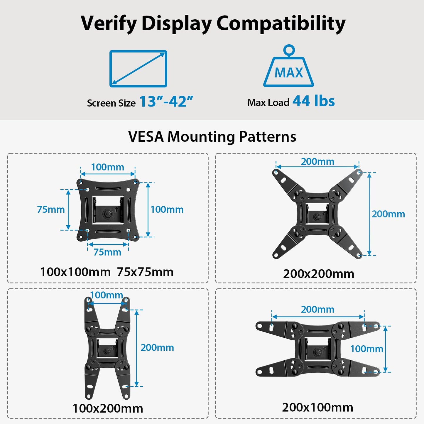 Full Motion TV Monitor Wall Mount Bracket Swivel Tilt
