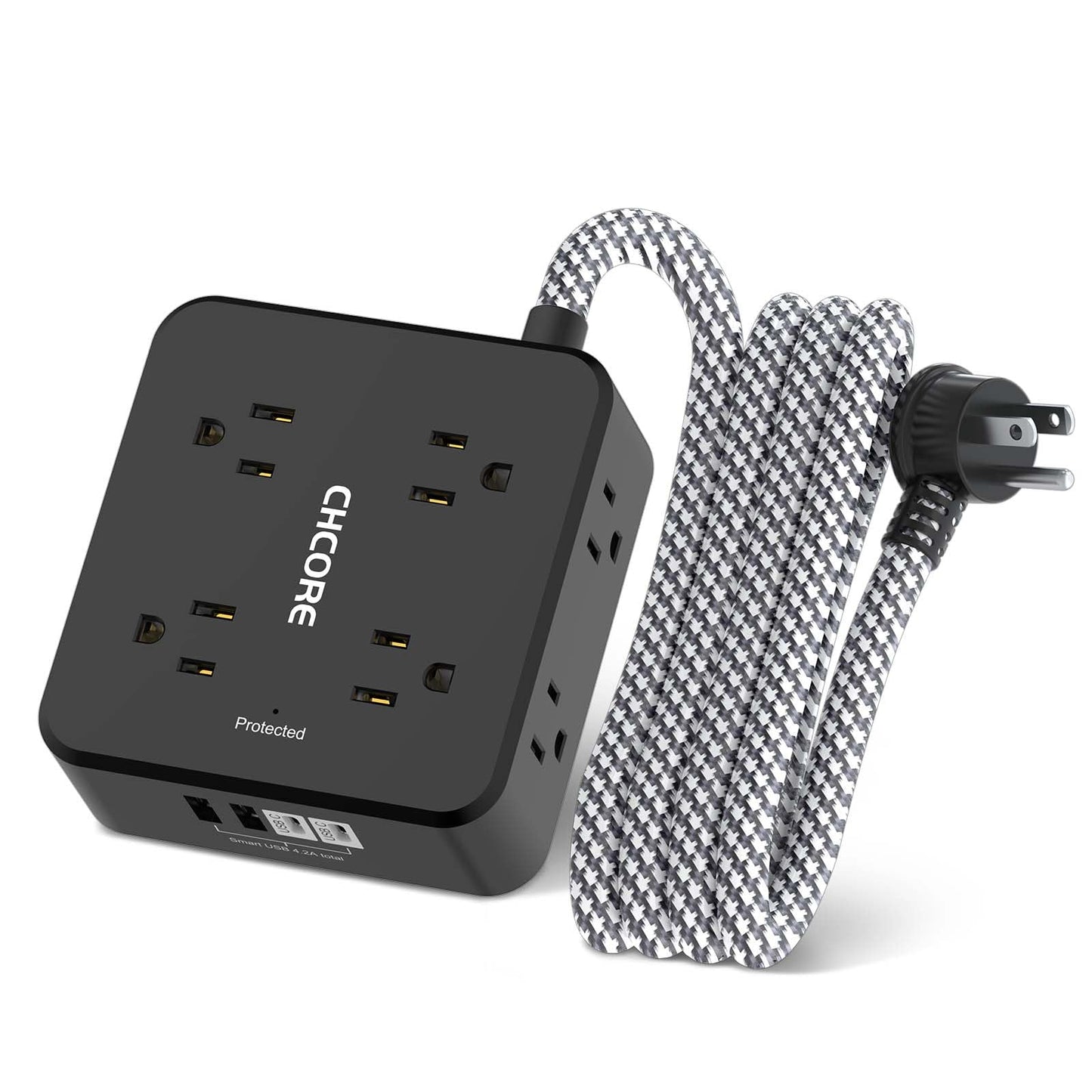 Surge Protector Power Strip - CHCORE 5Ft Braided Extension Cord with 8 Outlets with 4 USB (2 USB C) Charging Port
