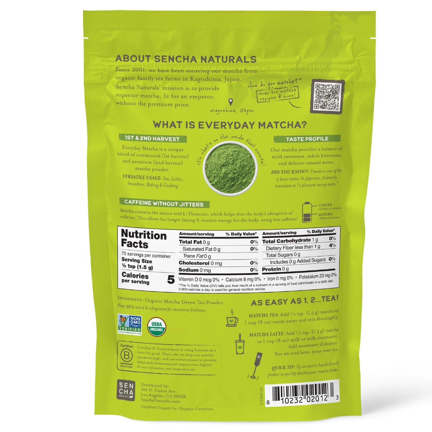 SEN CHA Naturals Organic Everyday Matcha Powder, Authentic Japanese Green Tea