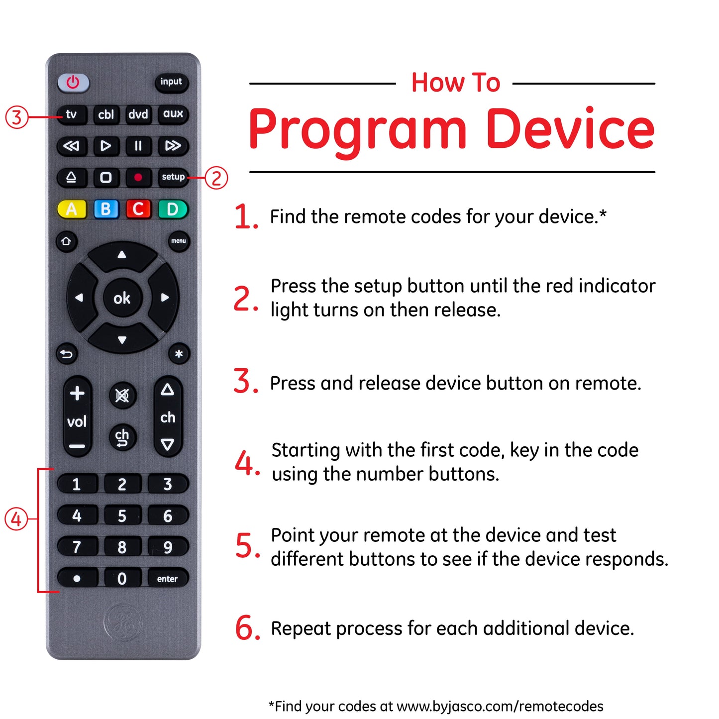 GE 4-Device Universal TV Remote Control in Brushed Graphite, 33711