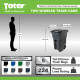 Toter's 64 gallon black garbage can with wheels and lid