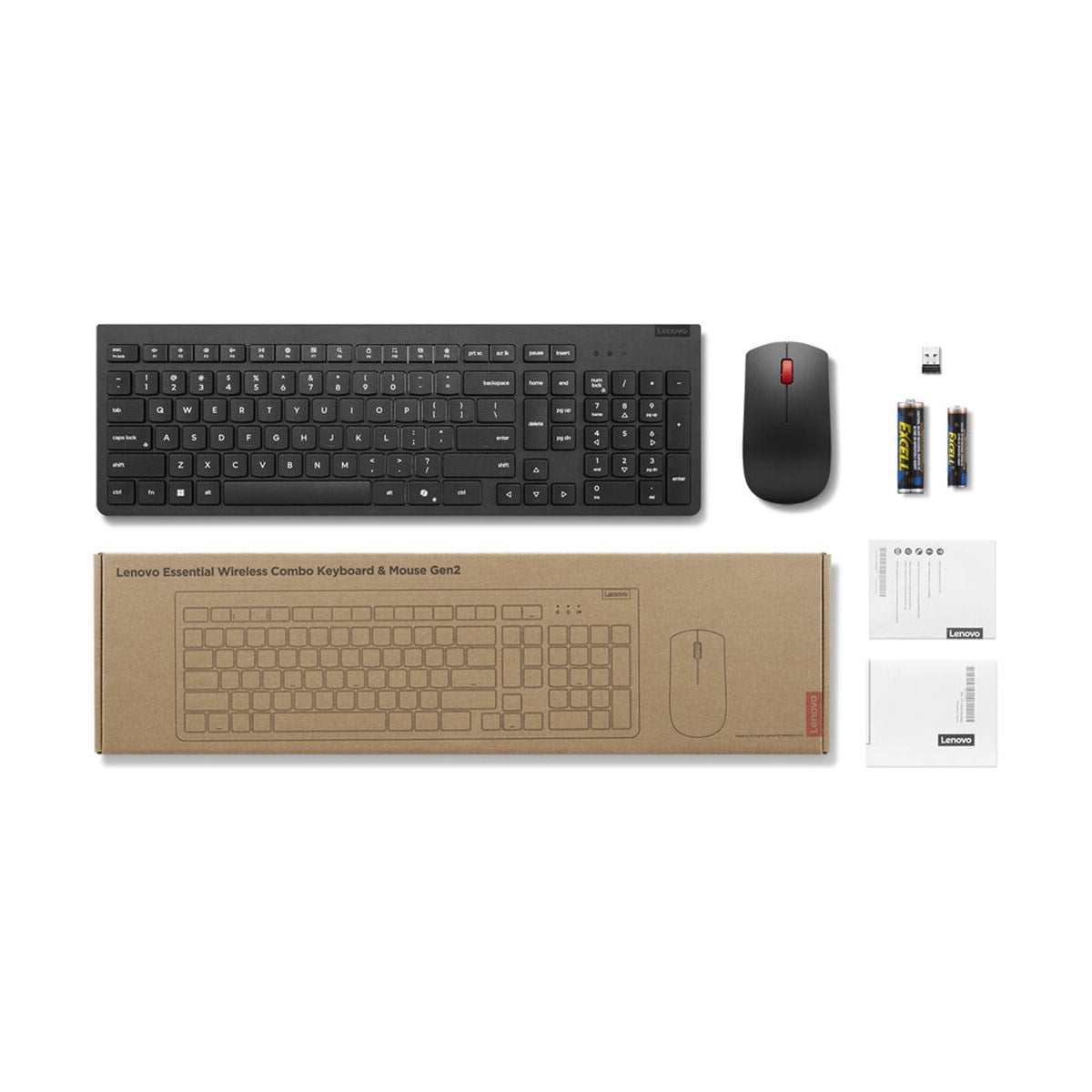 Lenovo Essential Wireless Keyboard & Mouse Combo Gen 2, 2.4 GHz Wireless Nano USB