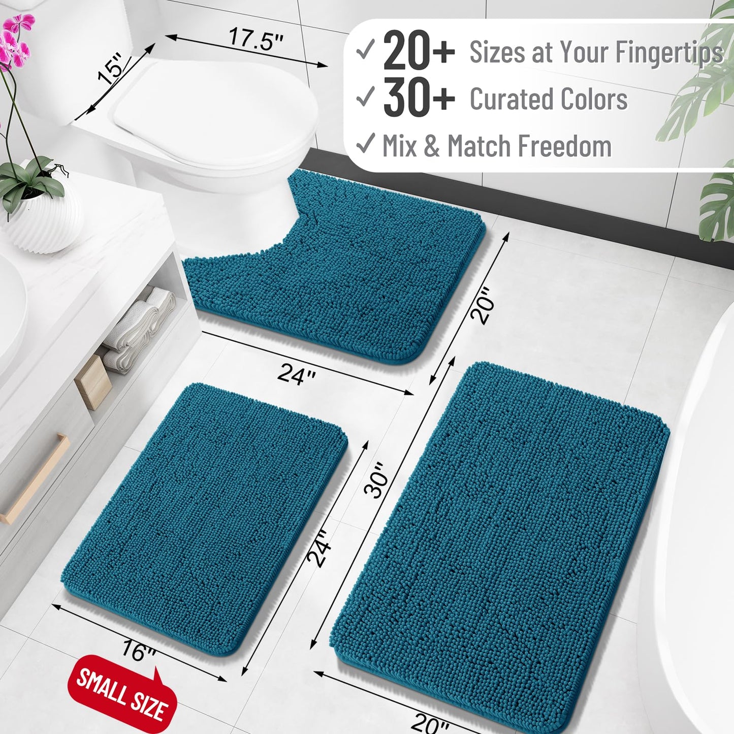 Bathroom Rugs 30x20, Extra Soft Absorbent Chenille Bath Rugs