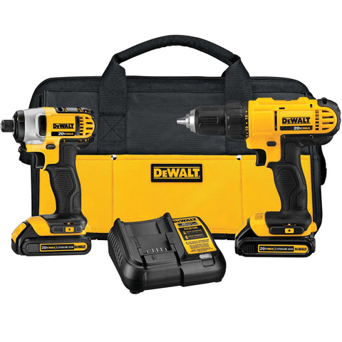 DEWALT 20V MAX Cordless Drill and Impact Driver, Power Tool Combo Kit with 2 Batteries and Charger (DCK240C2)