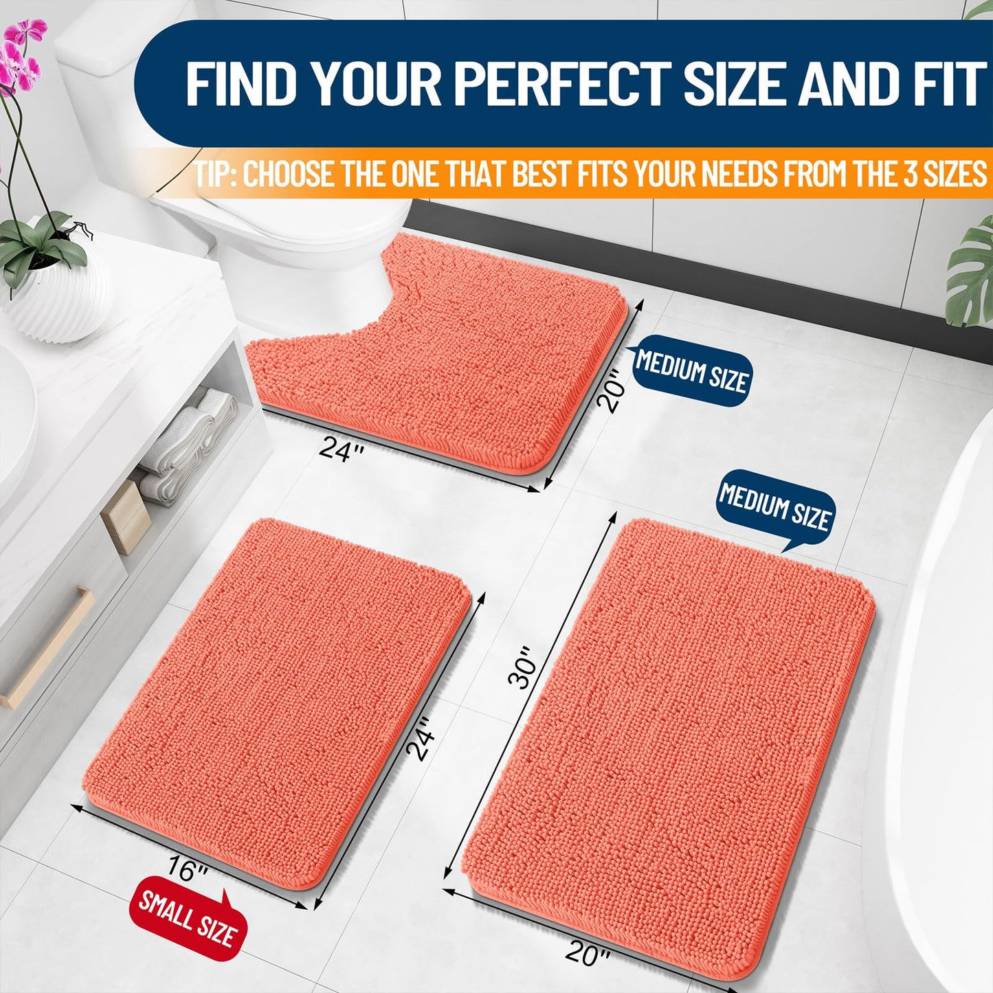 Bathroom Rugs 30x20, Extra Soft Absorbent Chenille Bath Rugs