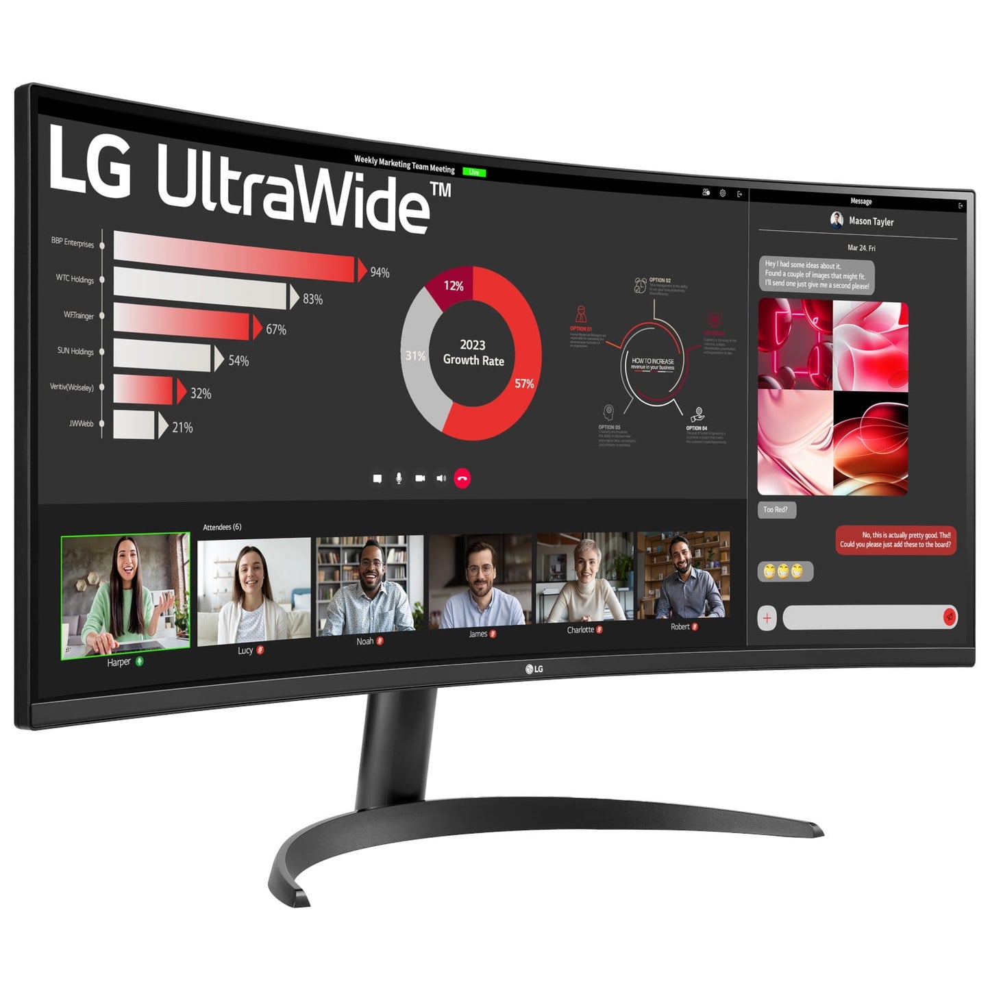 LG 34" Curved UltraWide WQHD HDR 10 100Hz Monitor, Black, 34WR50QK-B