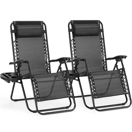 Zero Gravity Lounge Chairs, Foldable Reclining Camping for Patio, Lawn, Beach, Black