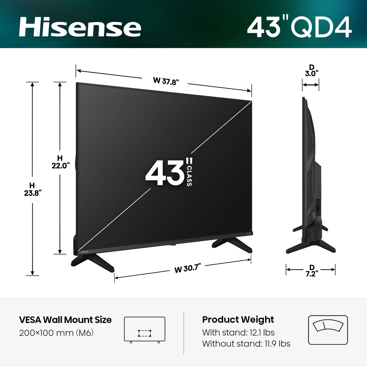 Hisense 43" Class QD40R Series Hi-QLED FHD Smart Roku TV (43QD40R, 2026 Model) - Hi - QLED Color, Dolby Audio, Full Array LED, Slim Bezel Design, Noise Reduction, Game Mode, Roku OS