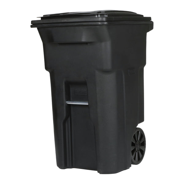 Toter's 64 gallon black garbage can with wheels and lid