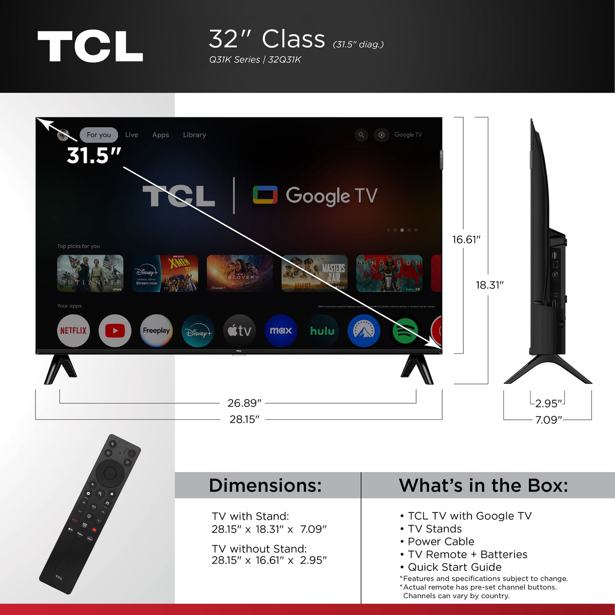 TCL 32" Q31K Series QLED 1080P FHD Smart Google TV (NEW 2025) - 32Q31K
