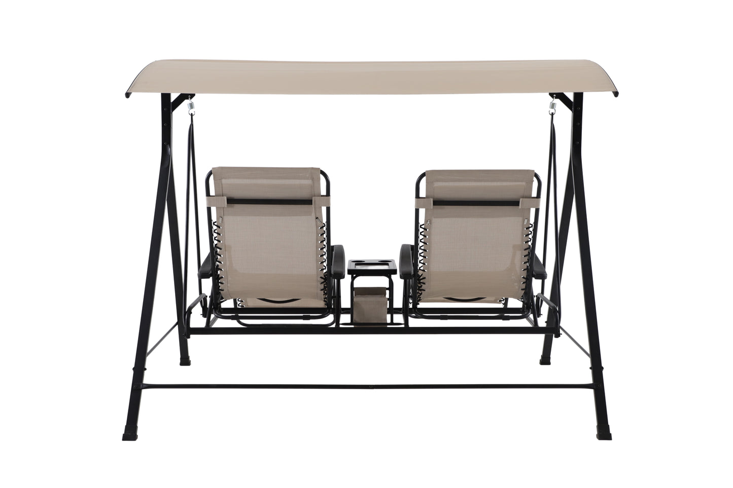 2-Seat Reclining Oversized Zero-Gravity Swing with Canopy and Center Storage Console