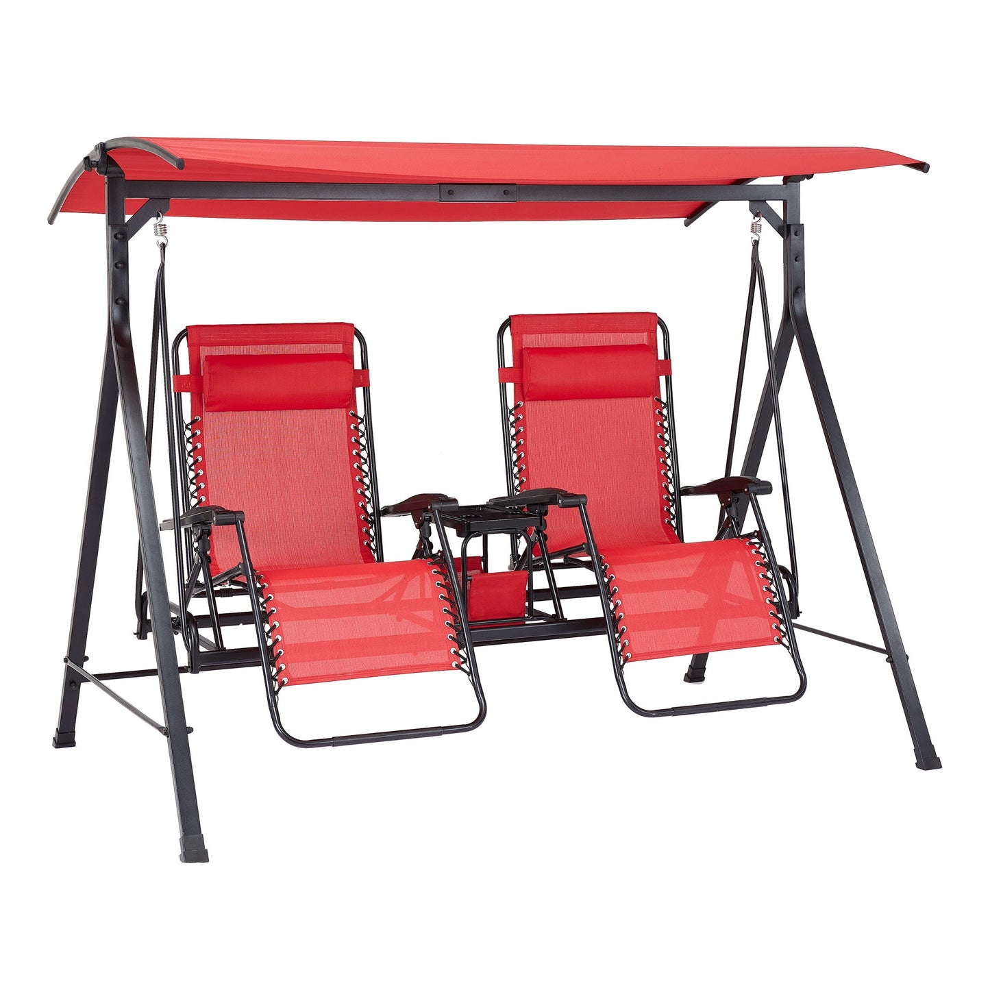 2-Seat Reclining Oversized Zero-Gravity Swing with Canopy and Center Storage Console