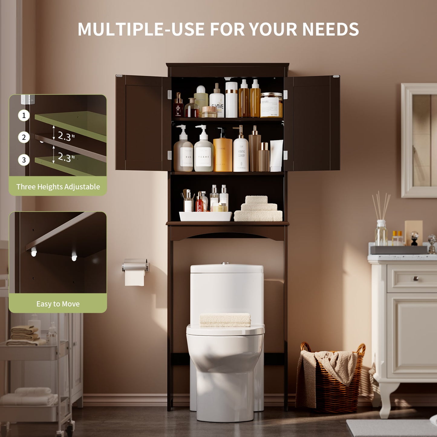 Lofka Over the Toilet Storage Cabinet with Adjustable Shelf and Double Doors, White