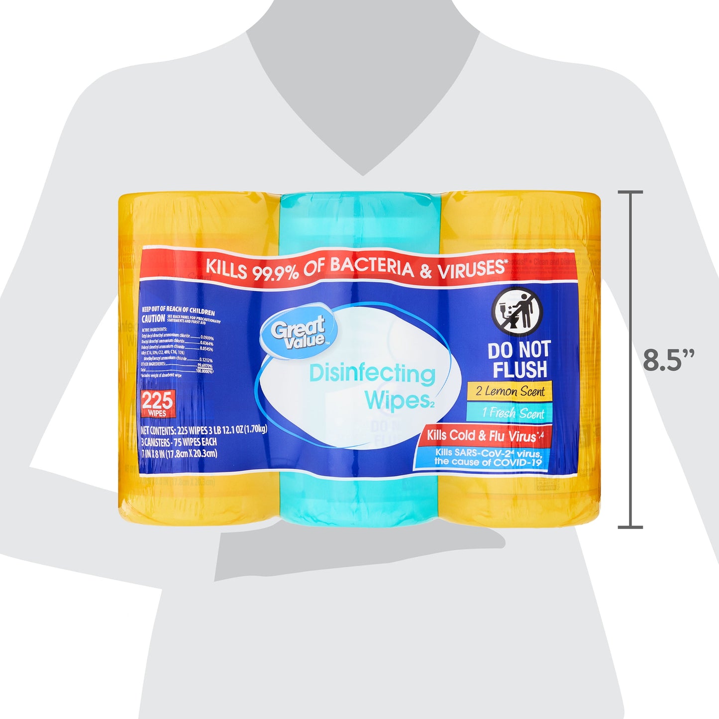 Disinfecting Wipes, Fresh and Lemon Scent, 225 Wipes