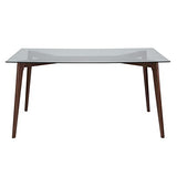 Clear Glass Top Rectangular Solid Walnut Wood Table 35.25" x 59"
