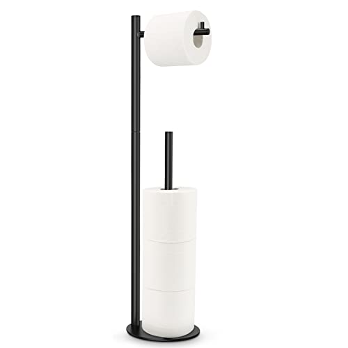 Toilet Paper Holder Stand, Toilet Paper Stand Brushed Nickel, Free Standing Toilet Paper Holder, Toilet Paper Holder with Storage by Bathth
