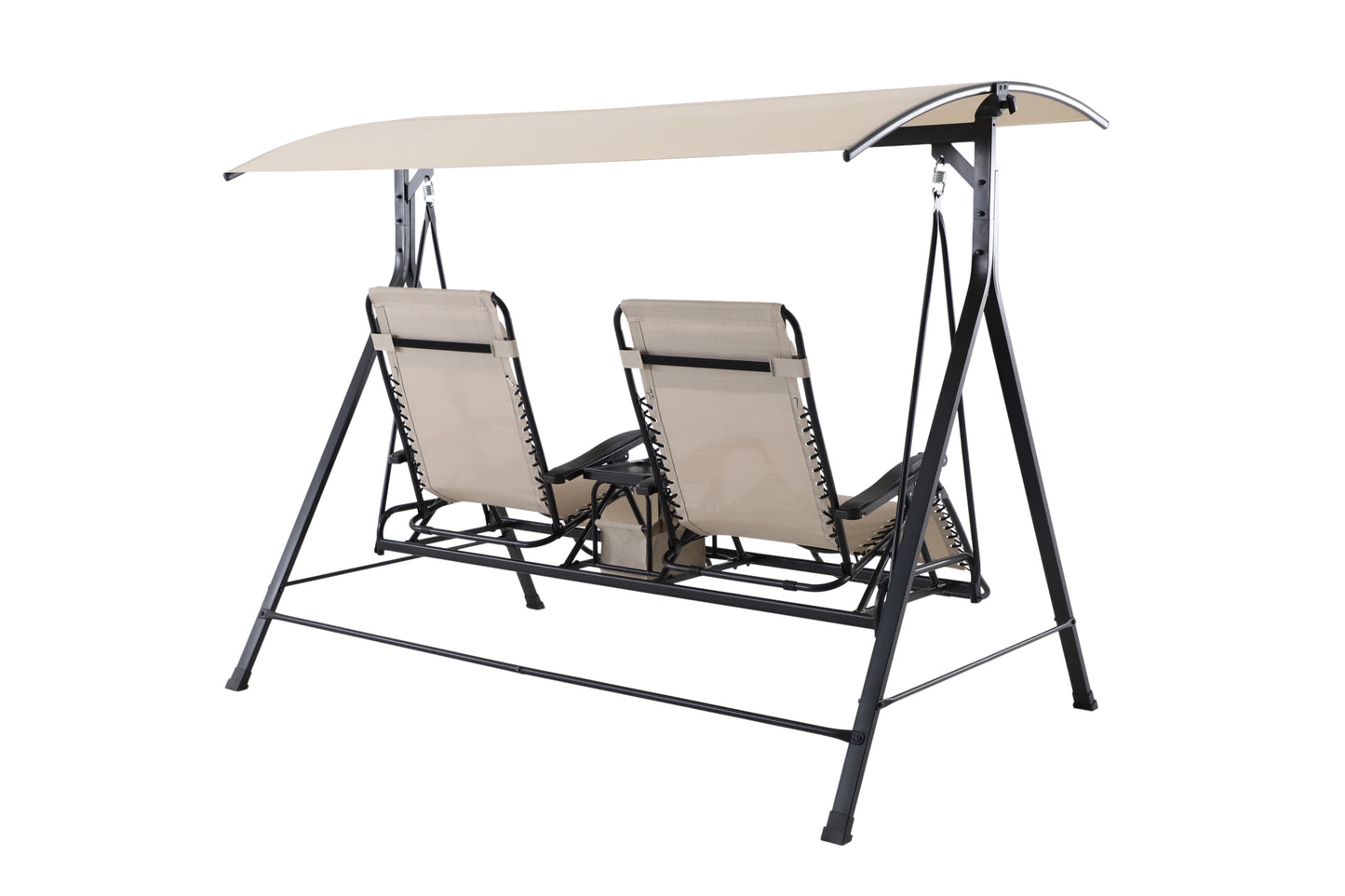 2-Seat Reclining Oversized Zero-Gravity Swing with Canopy and Center Storage Console