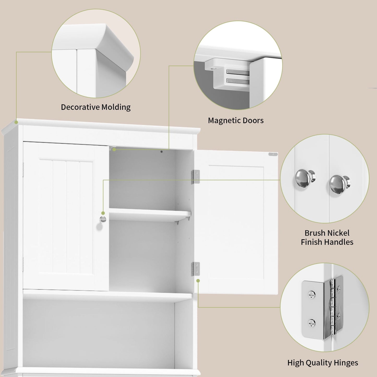 Lofka Over the Toilet Storage Cabinet with Adjustable Shelf and Double Doors, White