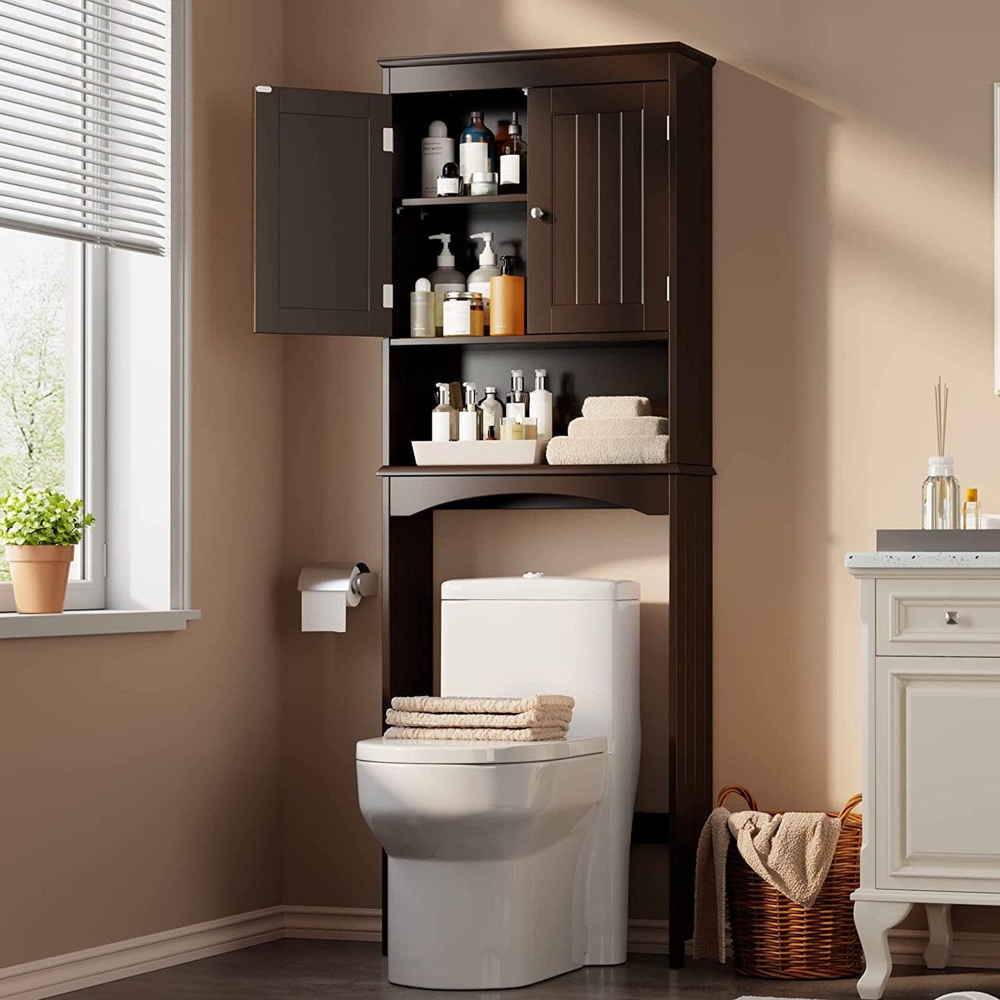 Lofka Over the Toilet Storage Cabinet with Adjustable Shelf and Double Doors, White