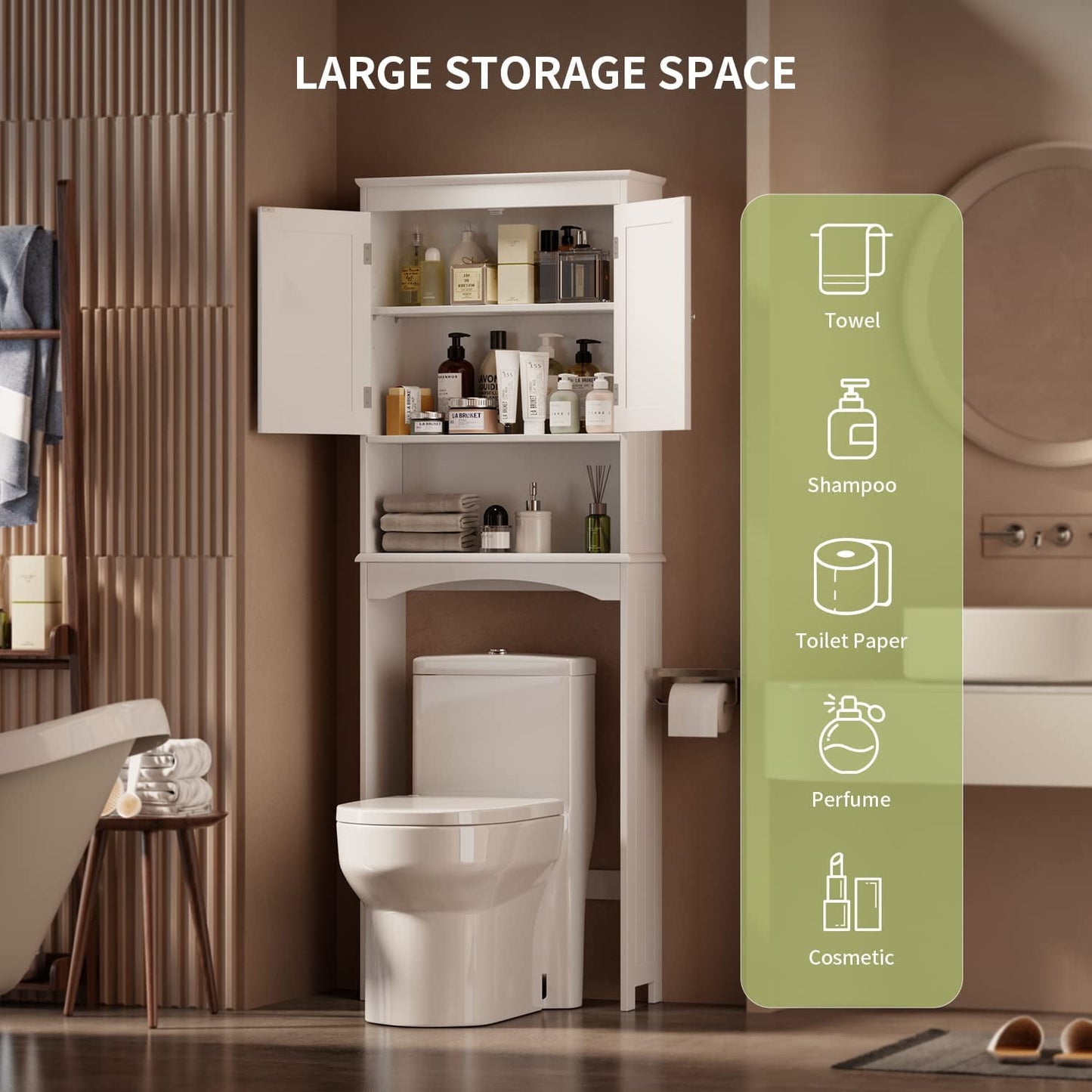 Lofka Over the Toilet Storage Cabinet with Adjustable Shelf and Double Doors, White