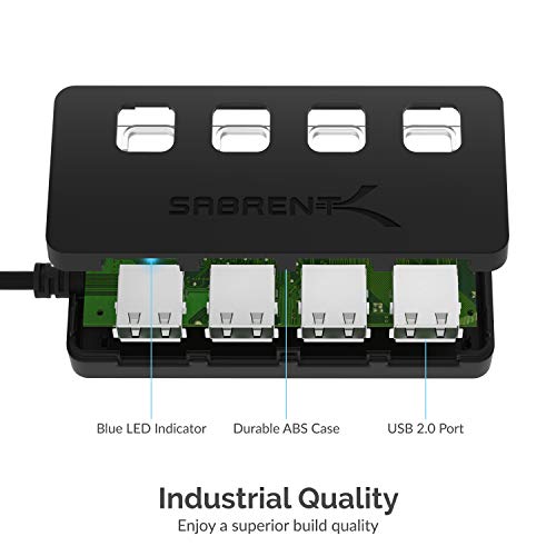 4-Port USB 2.0 Data Hub with Individual LED lit Power Switches [Charging NOT Supported]