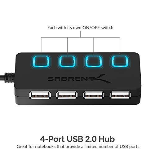 4-Port USB 2.0 Data Hub with Individual LED lit Power Switches [Charging NOT Supported]