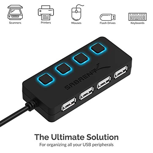 4-Port USB 2.0 Data Hub with Individual LED lit Power Switches [Charging NOT Supported]