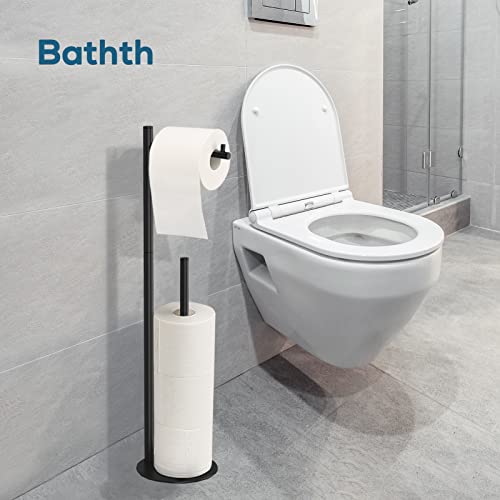 Toilet Paper Holder Stand, Toilet Paper Stand Brushed Nickel, Free Standing Toilet Paper Holder, Toilet Paper Holder with Storage by Bathth