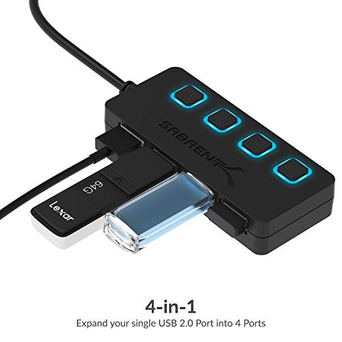 4-Port USB 2.0 Data Hub with Individual LED lit Power Switches [Charging NOT Supported]