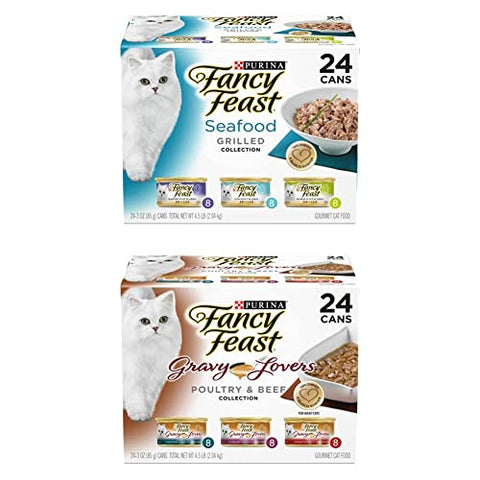 Purina Fancy Feast Gravy Wet Cat Food Variety Pack, Seafood Grilled and Gravy Lovers & Beef Feast Collection