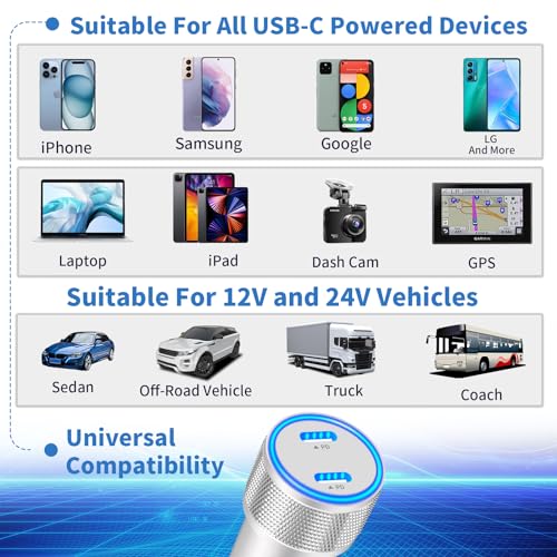 USB-C Fast Car Charger for iPhone 15, KASHIMURA [Apple MFi Certified] 72W Cigarette Lighter Type-C Car Charger Fast Charging+2Pack USB-C Braided Cable for iPhone 15 Plus/15 Pro/15 Pro Max/iPad Pro/Air