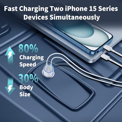 USB-C Fast Car Charger for iPhone 15, KASHIMURA [Apple MFi Certified] 72W Cigarette Lighter Type-C Car Charger Fast Charging+2Pack USB-C Braided Cable for iPhone 15 Plus/15 Pro/15 Pro Max/iPad Pro/Air