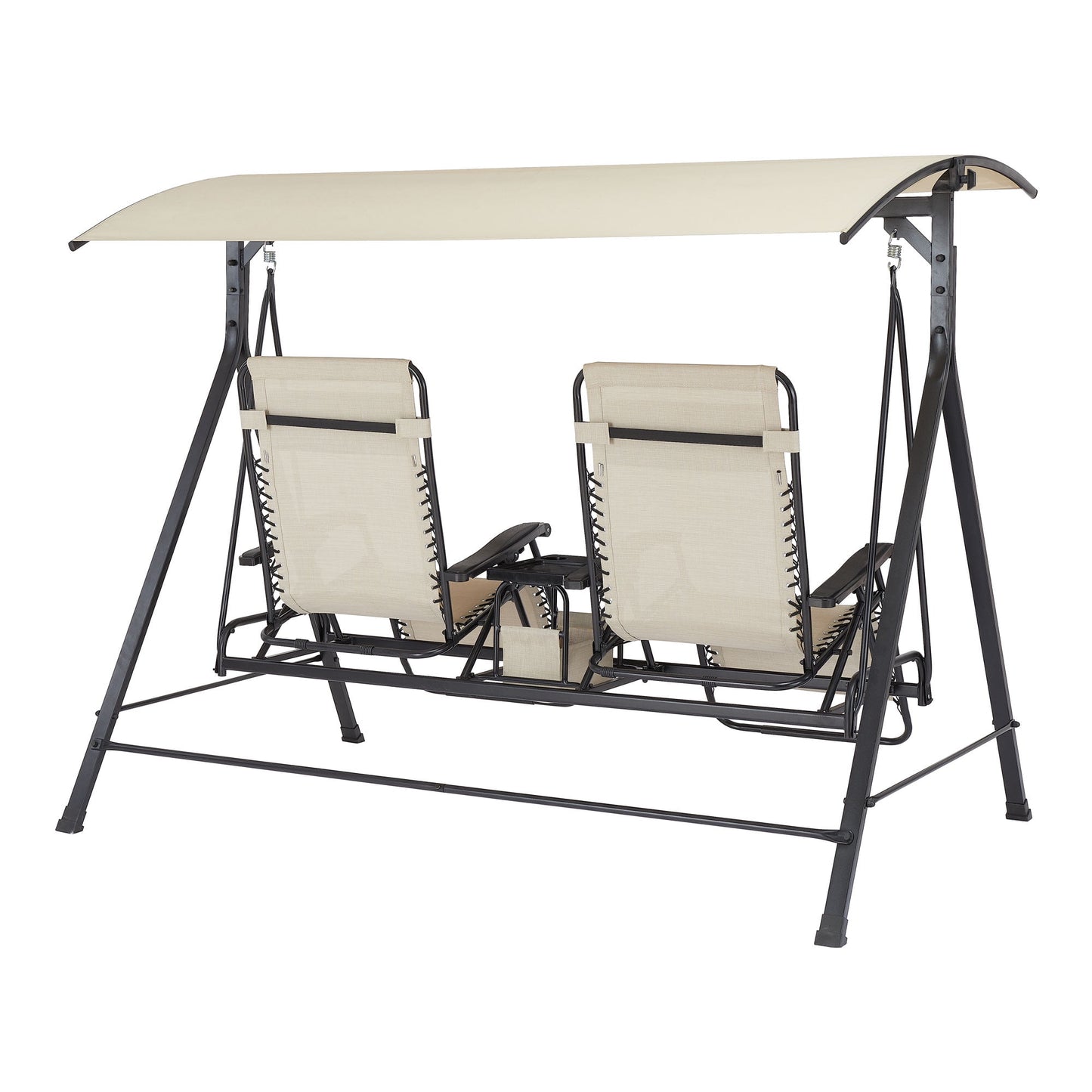 2-Seat Reclining Oversized Zero-Gravity Swing with Canopy and Center Storage Console