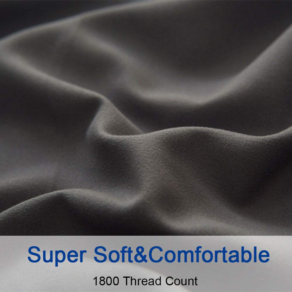 Bed Sheet Set Super Soft Microfiber 1800 Thread Count Luxury Egyptian Sheets 16-Inch Deep Pocket Wrinkle -4 Piece(Queen Dark Grey)