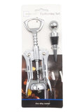 Stainless Steel Wing Corkscrew and Wine Stopper Set, Silver