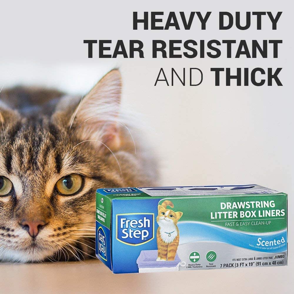 Fresh Step Drawstring Cat Litter Box Liners, Scented, Jumbo 7 Count, Violet
