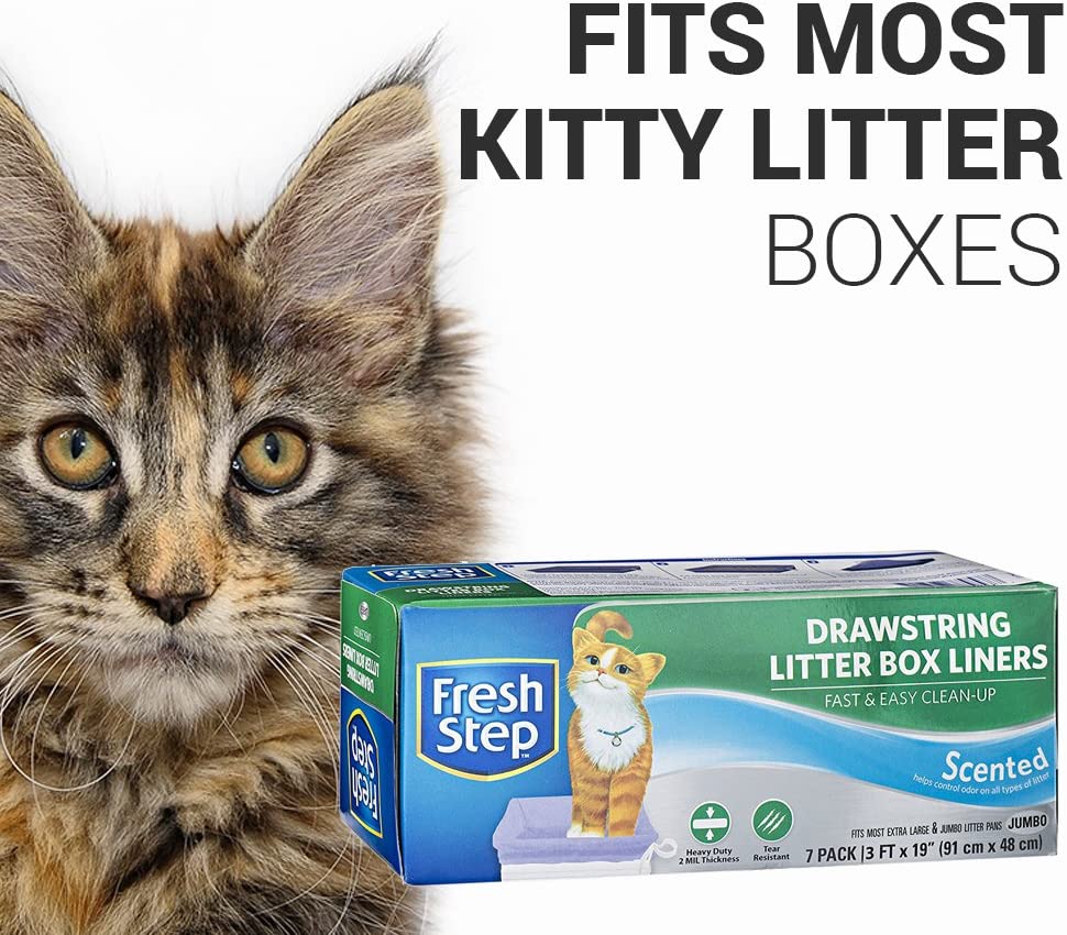 Fresh Step Drawstring Cat Litter Box Liners, Scented, Jumbo 7 Count, Violet