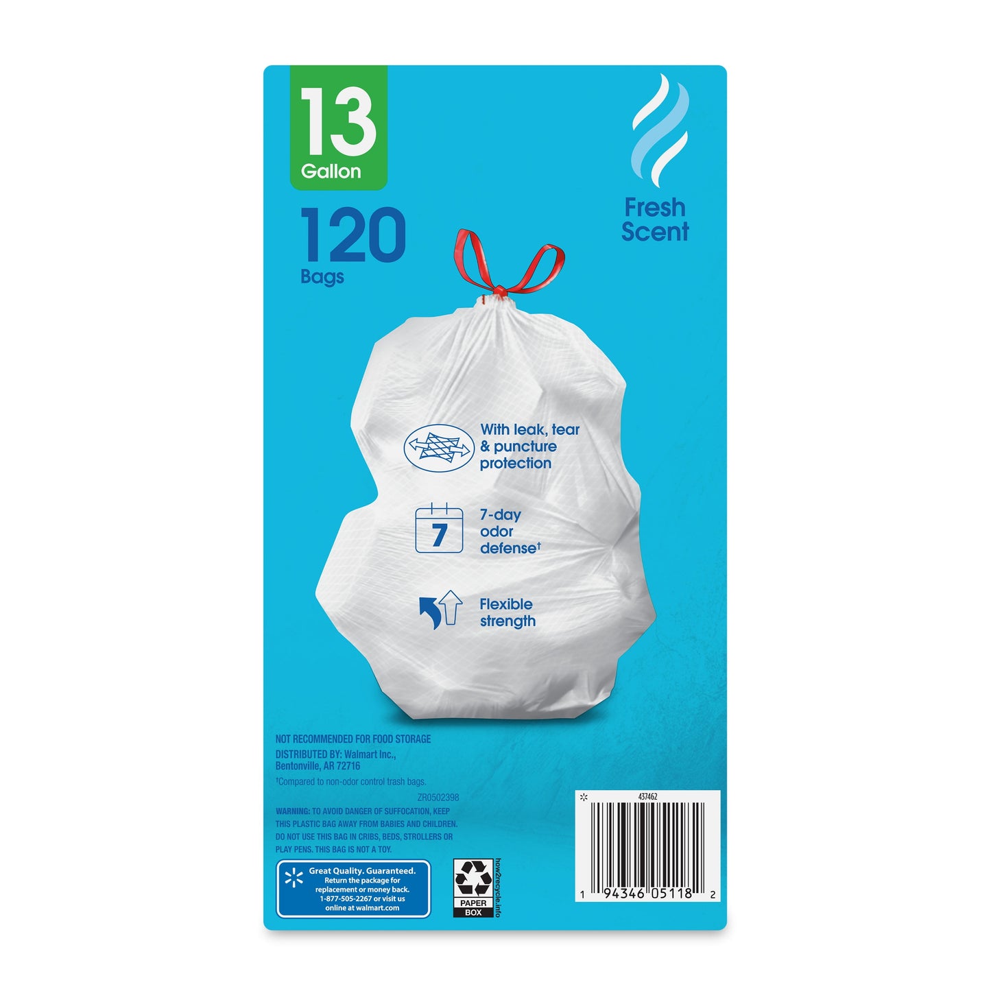 Strong Flex 13-Gallon Drawstring Tall Kitchen Trash Bags, Fresh Scent, 40 Bags