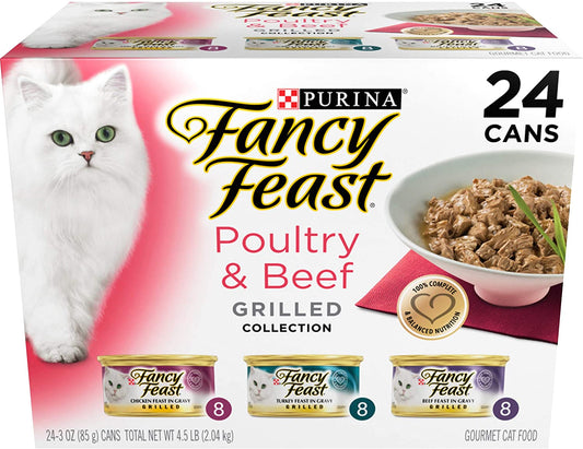 Purina Fancy Feast Cat Food 3 Ounce (Pack of 24), Poultry & Beef Variety Pack