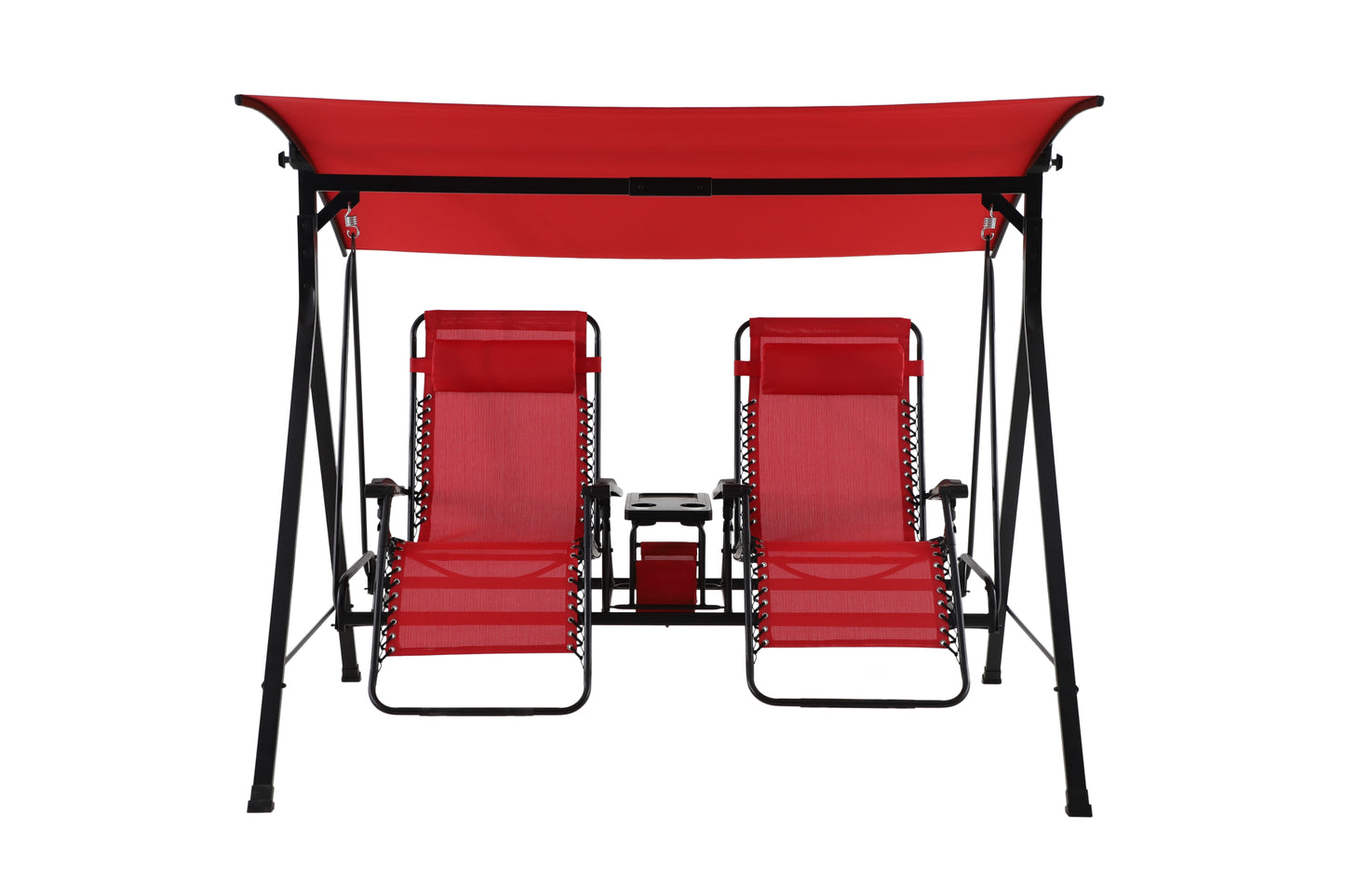 2-Seat Reclining Oversized Zero-Gravity Swing with Canopy and Center Storage Console