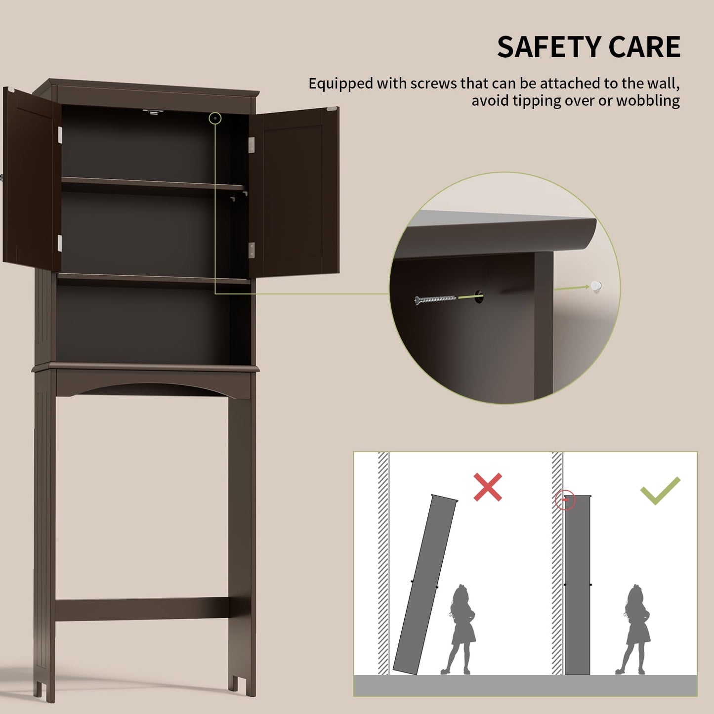 Lofka Over the Toilet Storage Cabinet with Adjustable Shelf and Double Doors, White
