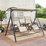 2-Seat Reclining Oversized Zero-Gravity Swing with Canopy and Center Storage Console
