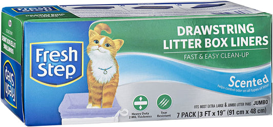 Fresh Step Drawstring Cat Litter Box Liners, Scented, Jumbo 7 Count, Violet