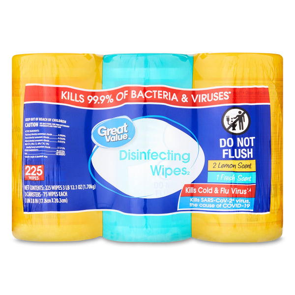 Disinfecting Wipes, Fresh and Lemon Scent, 225 Wipes