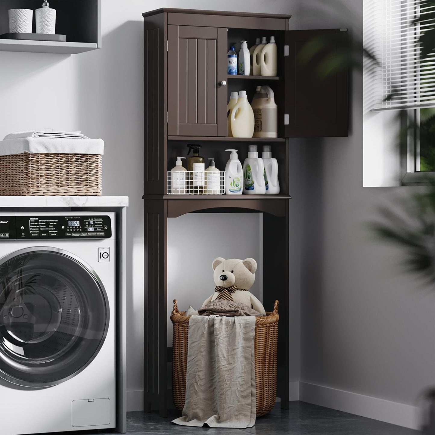 Lofka Over the Toilet Storage Cabinet with Adjustable Shelf and Double Doors, White