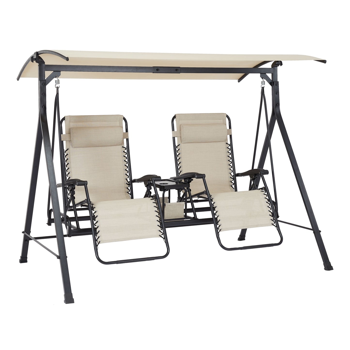 2-Seat Reclining Oversized Zero-Gravity Swing with Canopy and Center Storage Console