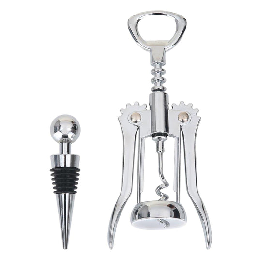 Stainless Steel Wing Corkscrew and Wine Stopper Set, Silver
